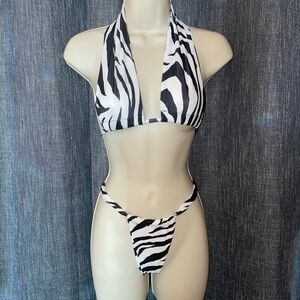 PrettyLittleThing Black and White Zebra Bikini